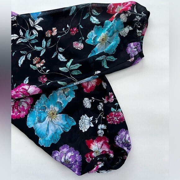 Express Dark Floral Babydoll Mini‎ Dress Ruffled Flowy Lightweight Size 6 - Picture 7 of 15